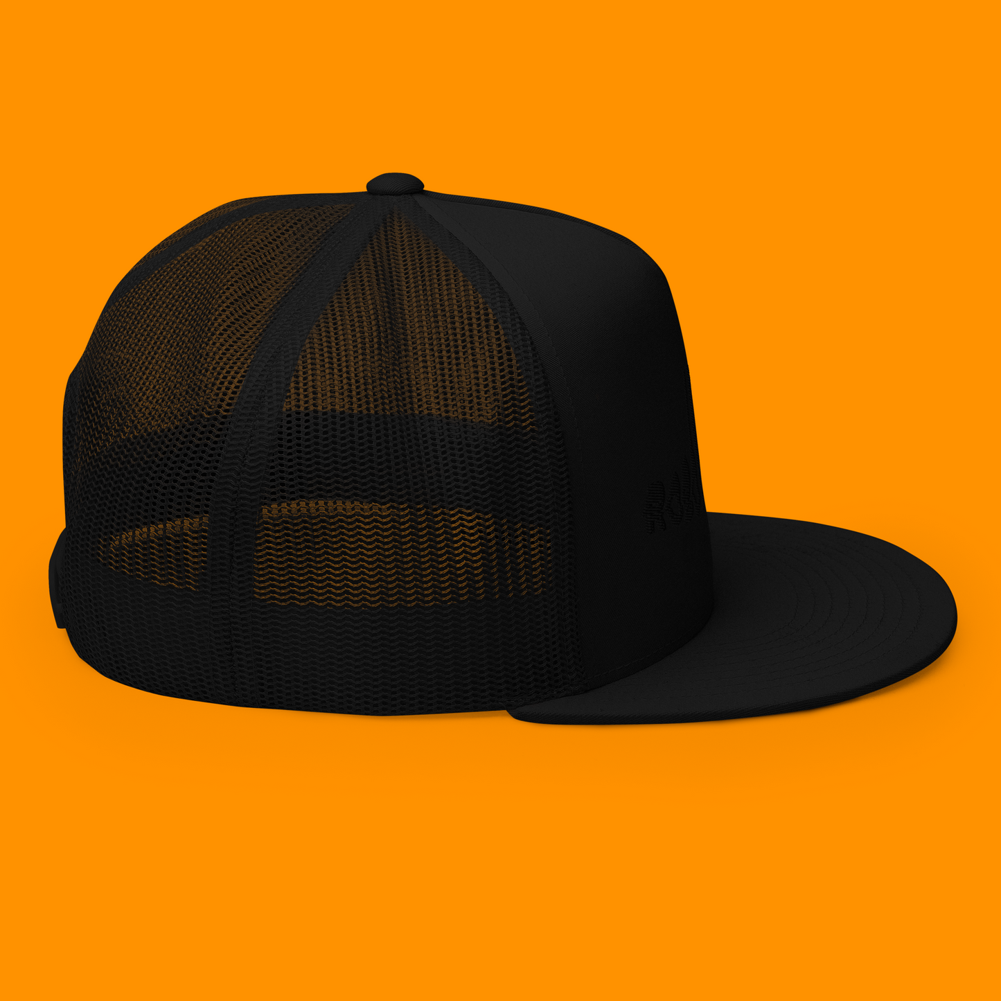 Trucker Cap, Black on Black Robot Sunrise Logo, 3D Puff