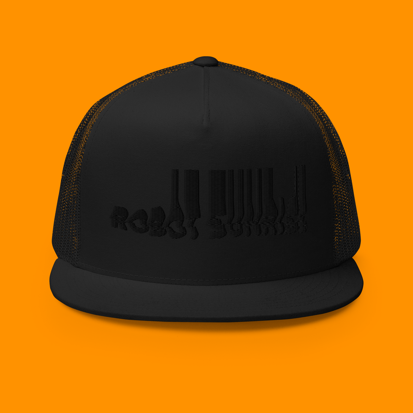 Trucker Cap, Black on Black Robot Sunrise Logo, 3D Puff