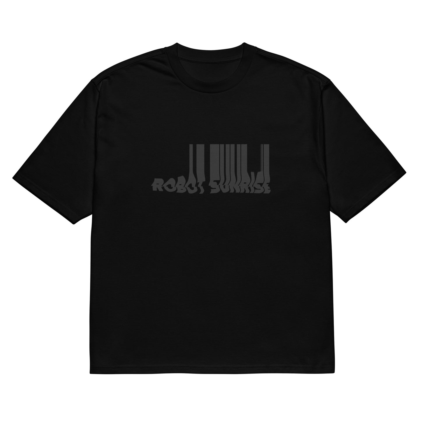 Super-Oversized Heavyweight T-Shirt, Black on Black Robot Sunrise Logo