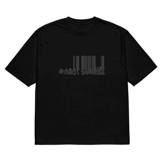 Super-Oversized Heavyweight T-Shirt, Black on Black Robot Sunrise Logo